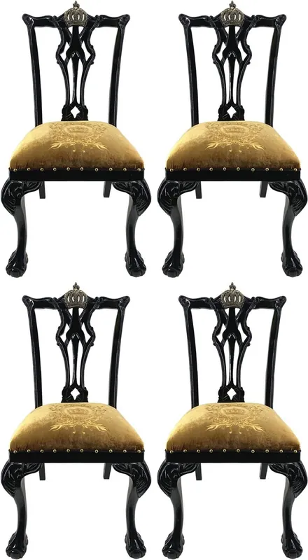 Pompöös di Casa Padrino sedie da pranzo barocche di lusso oro / nero - Sedie barocche Pompöös disegnate da Harald Glööckler - 4 Sedie da pranzo - Mobili da pranzo barocchi Top-Angebot