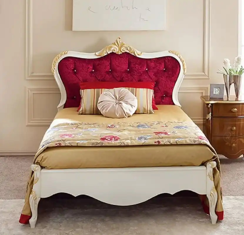 Casa Padrino letto matrimoniale barocco di lusso bordeaux rosso / bianco / oro - Magnifico letto in legno massello - Mobili per camera da letto barocchi - Fatto in Italia Markenprodukt