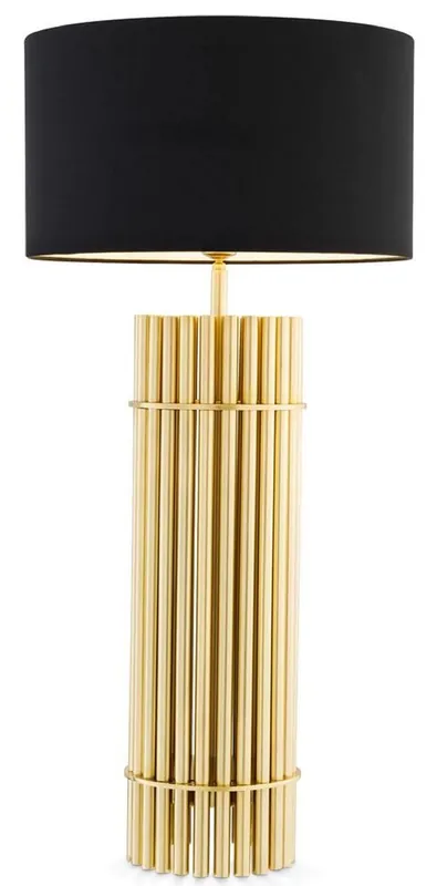 Casa Padrino lampada da tavolo di lusso ottone / nero Ø 45 x A. 96,5 cm - Lampada da scrivania moderna con paralume rotondo - Qualità di Lusso Preisknaller