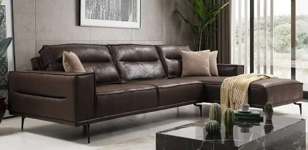 Super-Preis Casa Padrino divano ad angolo di lusso marrone / nero 305 x 185 cm - Divano da soggiorno moderno con ecopelle nabuk - Divano letto di lusso - Mobili da soggiorno di lusso