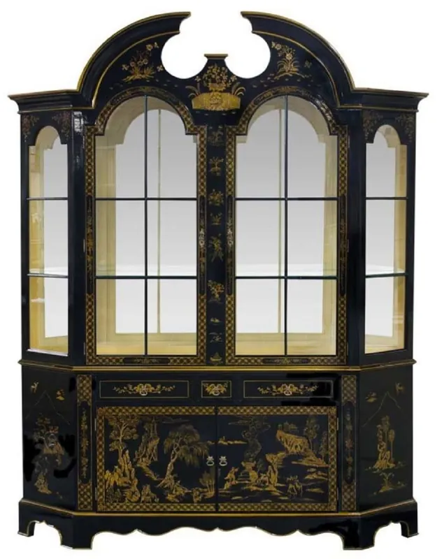 Casa Padrino vetrina barocco di lusso in stile cinese nero / oro - Vetrina barocco fatta a mano con 4 ante e 3 cassetti - Mobili Barocchi - Nobile e Magnifico Bestpreis