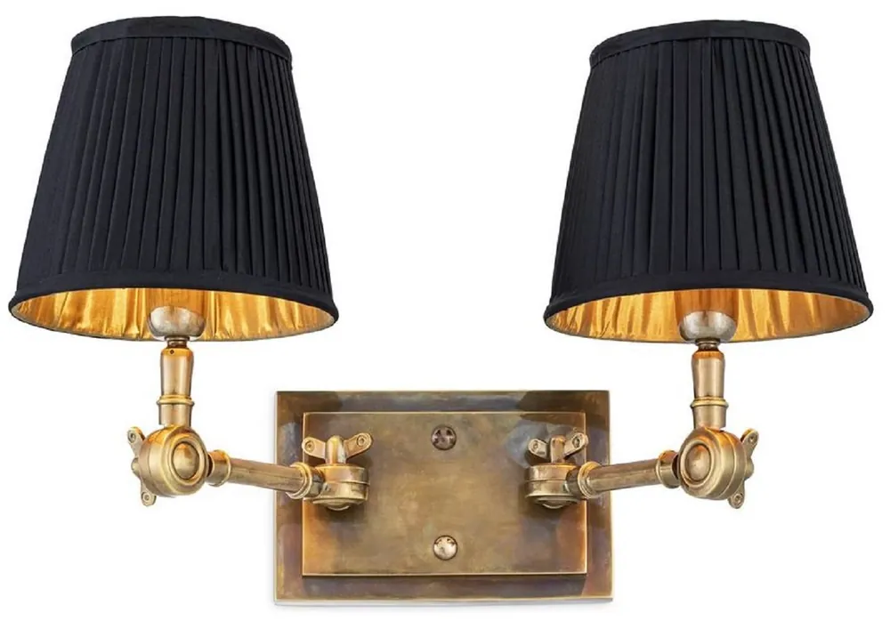 Casa Padrino lampada da parete doppia di lusso ottone vintage / nero 33 x 25 x A. 25 cm - Lampada da parete nobile con bracci girevoli - Qualità di Lusso Neuheit