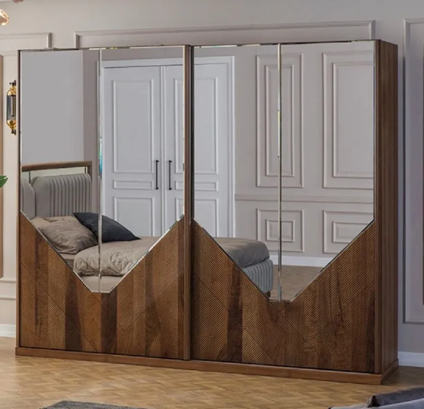 Casa Padrino armadio camera da letto di lusso marrone 260 x 68 x A. 220 cm - Guardaroba moderno in legno massello con 2 ante scorrevoli - Mobili camera da letto di lusso Echt