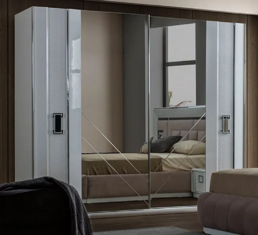 Versand Am Gleichen Tag Casa Padrino armadio camera da letto di lusso bianco 261 x 69 x A. 220 cm - Armadio in legno massello a specchio - Mobili Camera da Letto - Collezione di Lusso