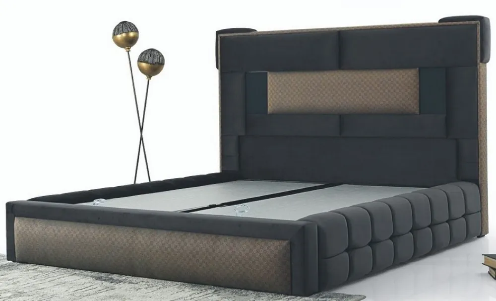 Beliebt Casa Padrino letto matrimoniale di lusso grigio / marrone - Letto moderno in legno massello - Mobili per Camera da Letto e Hotel Moderna - Collezione di Lusso