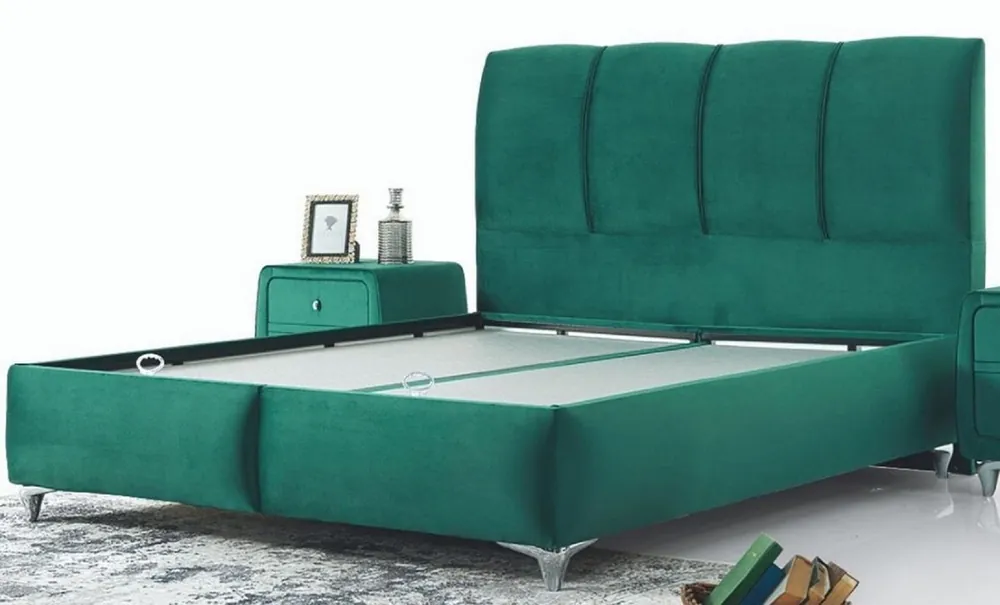 Must-Have Casa Padrino letto matrimoniale di lusso verde / argento - Letto moderno in legno massello - Mobili per Camera da Letto e Hotel Moderna - Collezione di Lusso