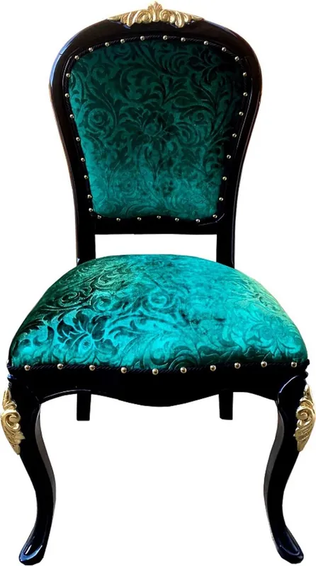 Sonderaktion Pompöös di Casa Padrino sedia da pranzo barocco di lusso motivo verde / nero / oro - Sedia barocco pomposa progettata da Harald Glööckler - Mobili da pranzo barocchi