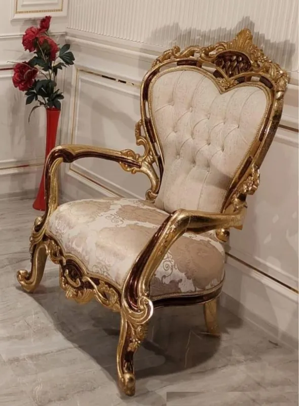Casa Padrino poltrona da soggiorno barocco di lusso crema / marrone / oro - Magnifico poltrona con motivo elegante - Mobili da soggiorno barocchi fatto a mano Neu Im Sortiment