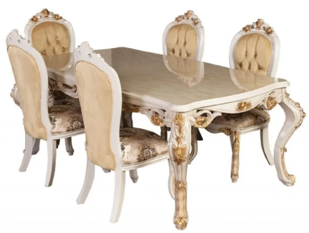 Preisknaller Casa Padrino tavolo da pranzo barocco di lusso bianco / oro - Tavolo da pranzo in legno massello fatto a mano in stile barocco - Magnifici mobili da pranzo barocchi