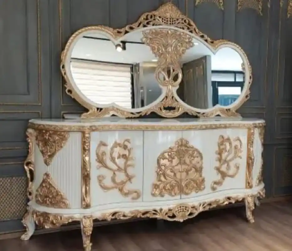 Zertifiziert Casa Padrino set di mobili barocco di lusso bianco / oro - 1 Credenza Barocco e 1 Specchio a Parete Barocco - Mobili Barocchi - Nobili e Magnifici