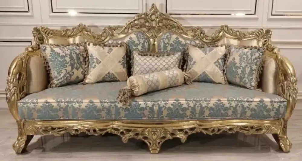 Nur Für Kurze Zeit Casa Padrino divano barocco di lusso con motivo elegante turchese / rosa / oro - Divano da soggiorno fatto a mano in stile barocco - Mobili da soggiorno barocchi - Nobile e Magnifico