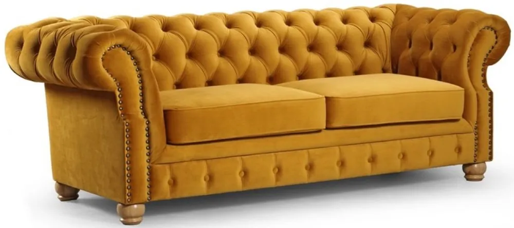 Casa Padrino divano a 3 posti Chesterfield di lusso ocra / marrone chiaro 217 x 93 x A. 77 cm - Divano da Soggiorno Chesterfield - Mobili Soggiorno Chesterfield Schneller Versand