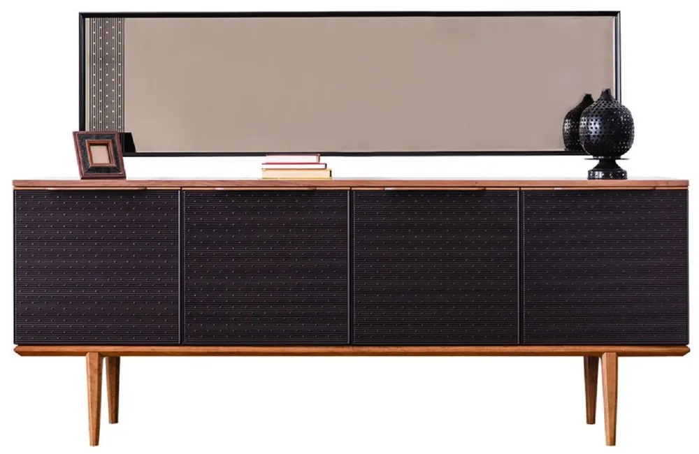 Versand Am Gleichen Tag Casa Padrino set di mobili di lusso marrone / nero - 1 Credenza con 4 Ante e 1 Specchio - Mobili moderni in legno massello - Collezione di Lusso