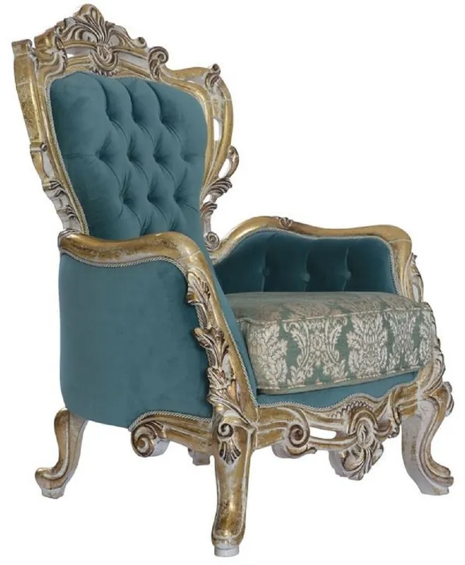 Neuheit Casa Padrino poltrona barocco di lusso blu / oro - Poltrona da soggiorno in stile barocco fatto a mano con motivo elegante - Mobili da soggiorno in stile barocco