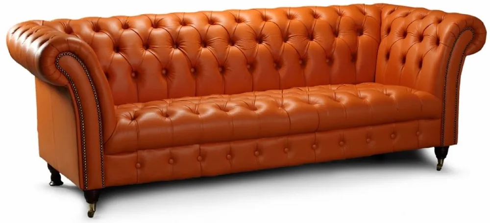 Rabatt Casa Padrino divano a 3 posti Chesterfield di lusso in pelle marrone chiaro 235 x 95 x A. 85 cm - Divano da soggiorno in vera pelle - Mobili da Soggiorno Chesterfield - Collezione di Lusso