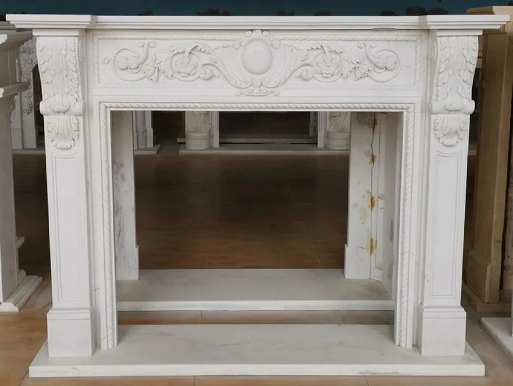 Casa Padrino cornice del camino barocco di lusso bianco 165 x 32 x A. 127 cm - Magnifica cornice per camini in marmo di alta qualità - Accessori decorativi in stile barocco Finale Aktion