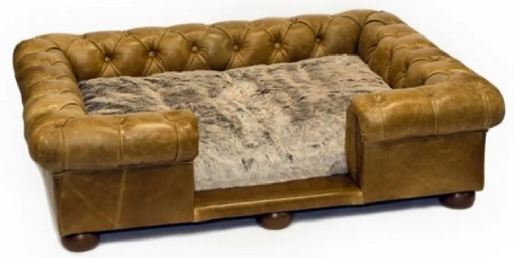 Casa Padrino letto per cani Chesterfield di lusso in pelle marrone vintage / marrone scuro 134 x 104 x A. 37 cm - Letto per cani in vera pelle - Mobili per Animali Chesterfield di Lusso in Pelle Expressversand