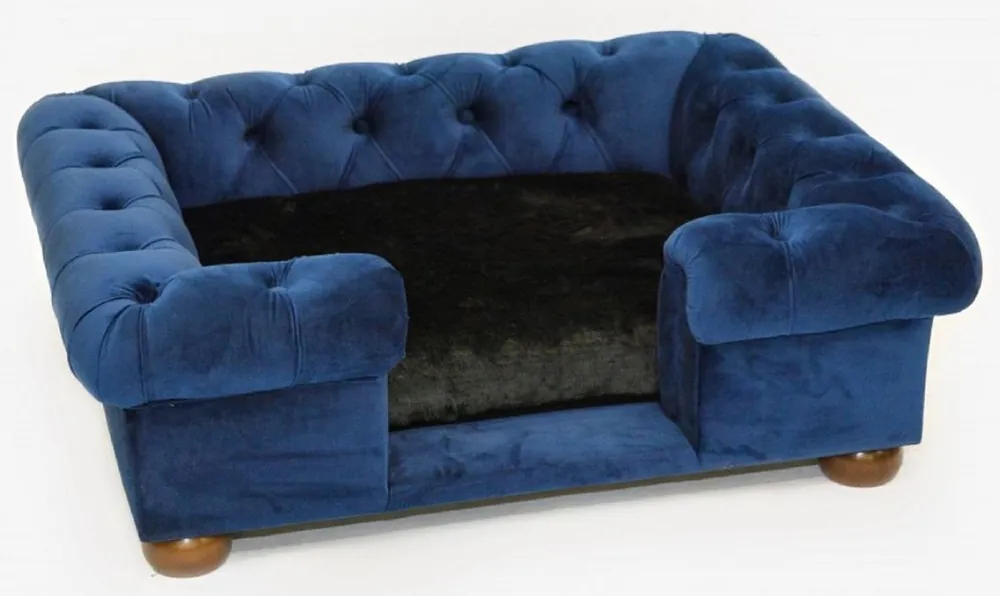 Echt Casa Padrino letto per cani Chesterfield di lusso blu / marrone / nero 79 x 69 x A. 31 cm - Mobili per cani Chesterfield di lusso - Mobili per animali Chesterfield di lusso