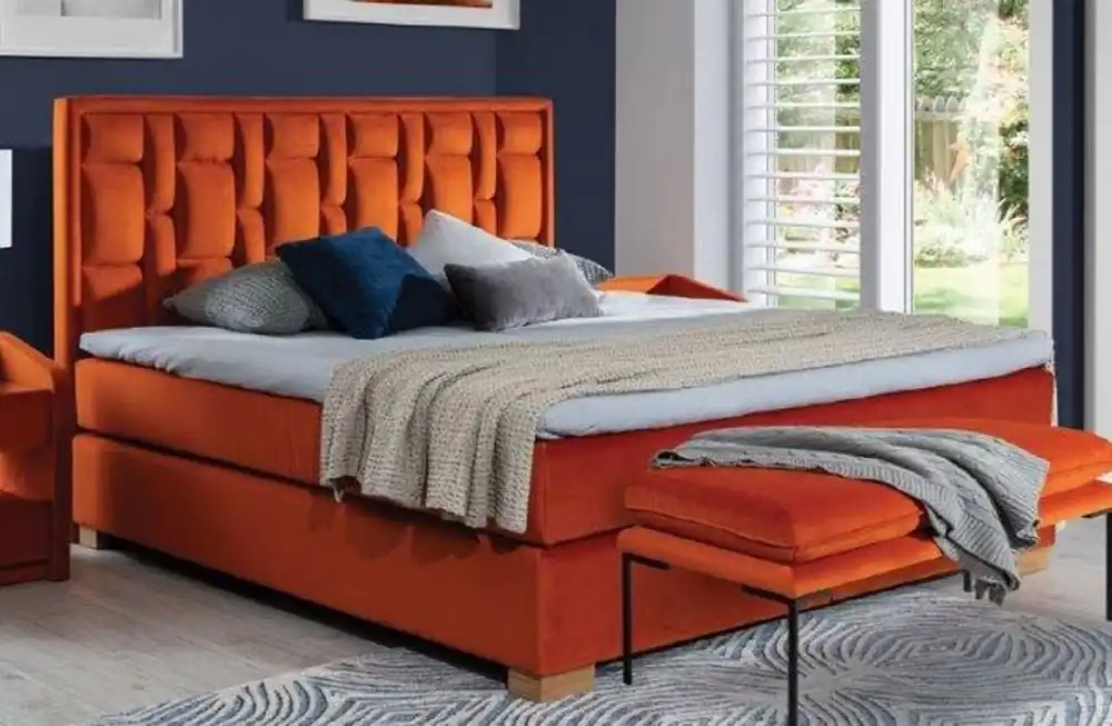 Bestpreis Casa Padrino Letto Matrimoniale di Lusso Arancia / Naturale - Varie Dimensioni - Letto Moderno in Legno Massello con Testiera - Mobili Camera Da Letto Moderni - Collezione di Lusso