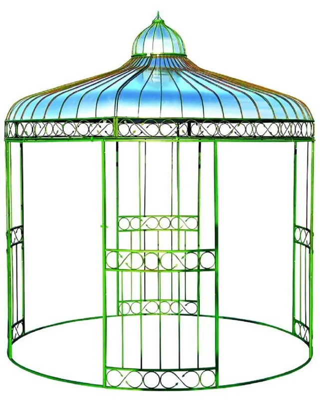 Casa Padrino padiglione da giardino Art Nouveau verde / argento Ø 320 x A. 350 cm - Padiglione rotondo in ferro battuto con tetto in lamiera zincata - Accessori decorazione di giardini e terrazze Versand Am Gleichen Tag
