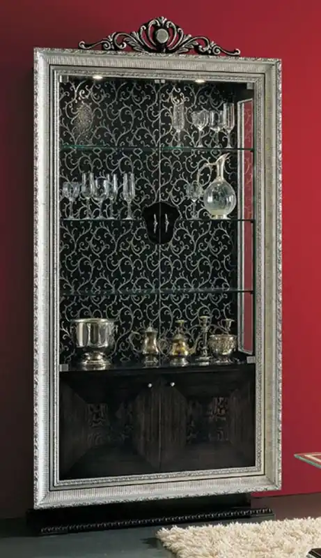 Casa Padrino vetrina barocco di lusso nero / argento - Magnifica vetrina barocco con 4 ante - Mobili per soggiorno e hotel barocco - Qualità di prima classe - Fatto in Italia Saisonangebot