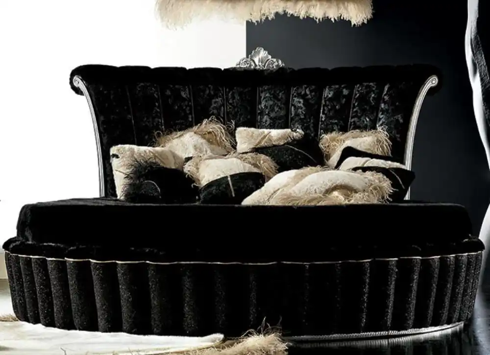 Casa Padrino letto rotondo barocco di lusso nero / argento - Letto barocco rotondo con materasso - Magnifica mobili per camera da letto e hotel barocco - Qualità di prima classe - Fatto in Italia Neuheit