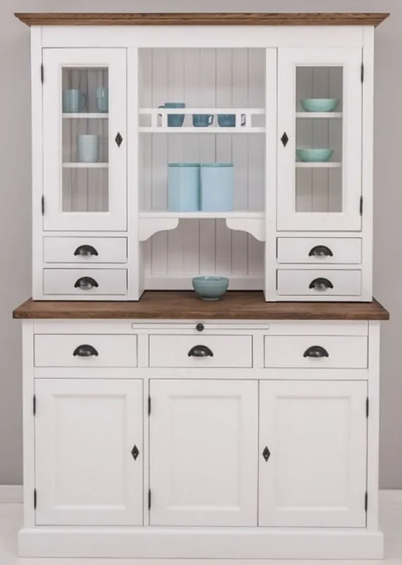 Schneller Versand Casa Padrino mobile da cucina stile country bianco / marrone 138 x 50 x A. 197 cm - Armadio da Cucina 2 Pezzi con 5 Ante e 7 Cassetti - Mobili da Cucina Stile Country