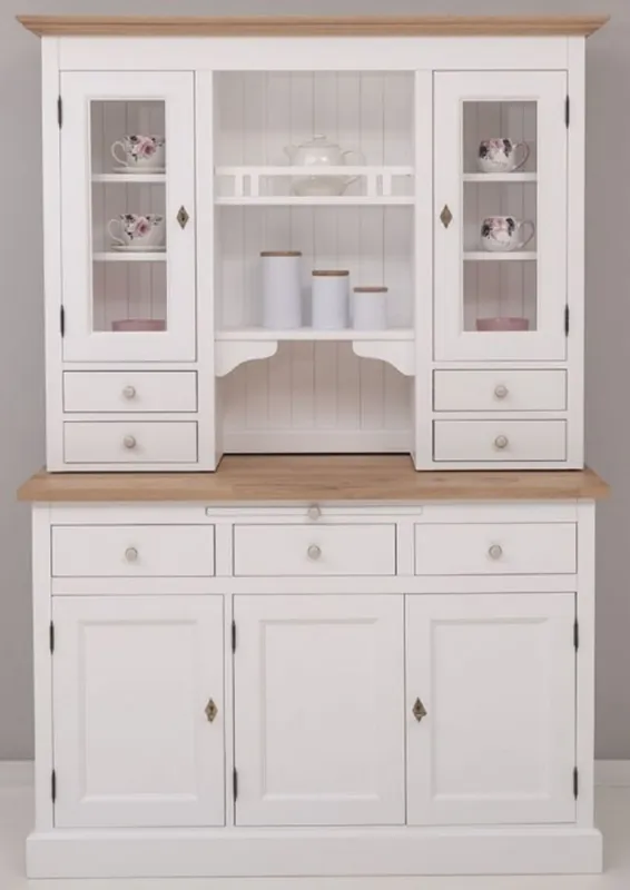 Casa Padrino mobile da cucina stile country bianco / naturale 138 x 50 x A. 197 cm - Armadio da Cucina 2 Pezzi con 5 Ante e 7 Cassetti - Mobili da Cucina Stile Country Top-Seller