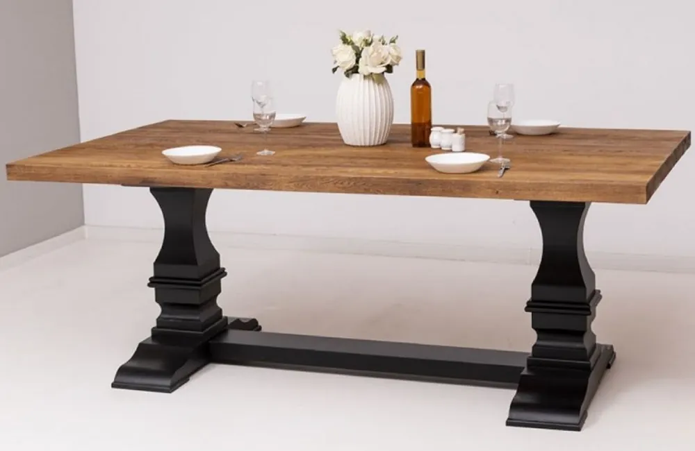 Aktuell Casa Padrino tavolo da pranzo in stile country marrone / nero 220 x 120 x A. 78 cm - Tavolo da cucina rettangolare in legno massello - Mobili per sala da pranzo in legno massello in stile country