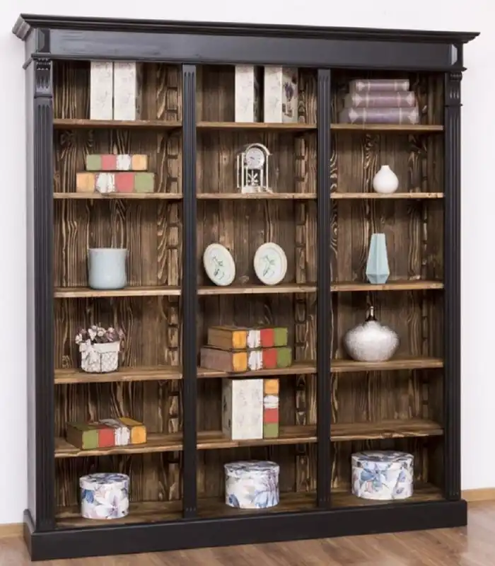 Finale Aktion Casa Padrino armadio per ripiano stile country nero / marrone scuro 180 x 39 x A. 197 cm - Armadio per libri - Armadio soggiorno - Armadio ufficio - Mobili in stile country