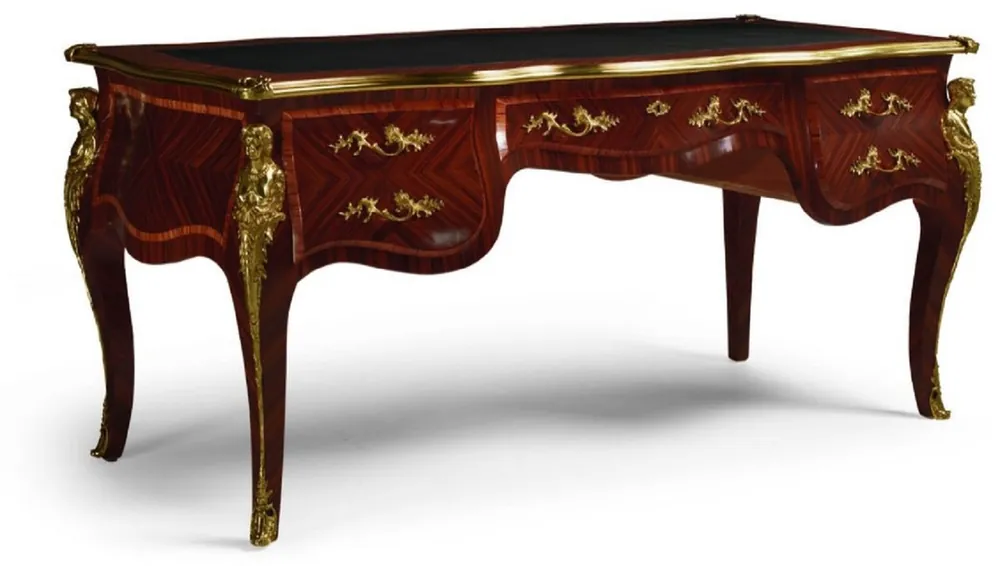 Sichere Zahlung Casa Padrino scrivania barocco di lusso con 5 cassetti marrone scuro / nero / oro - Magnifico tavolo da ufficio in legno massello fatto a mano - Mobili per ufficio barocco - Fatto in Italia