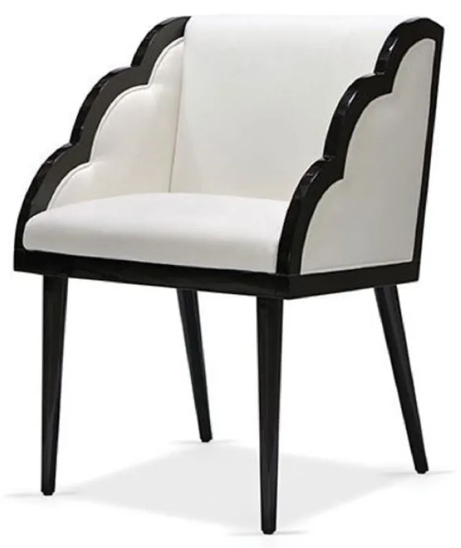 Beliebt Casa Padrino sedia da pranzo Art Deco di lusso con braccioli bianco / nero 61 x 67 x A. 89 cm - Sedia da cucina nobile con tessuto velluto - Mobili per Sala da Pranzo Art Deco - Qualità di Lusso