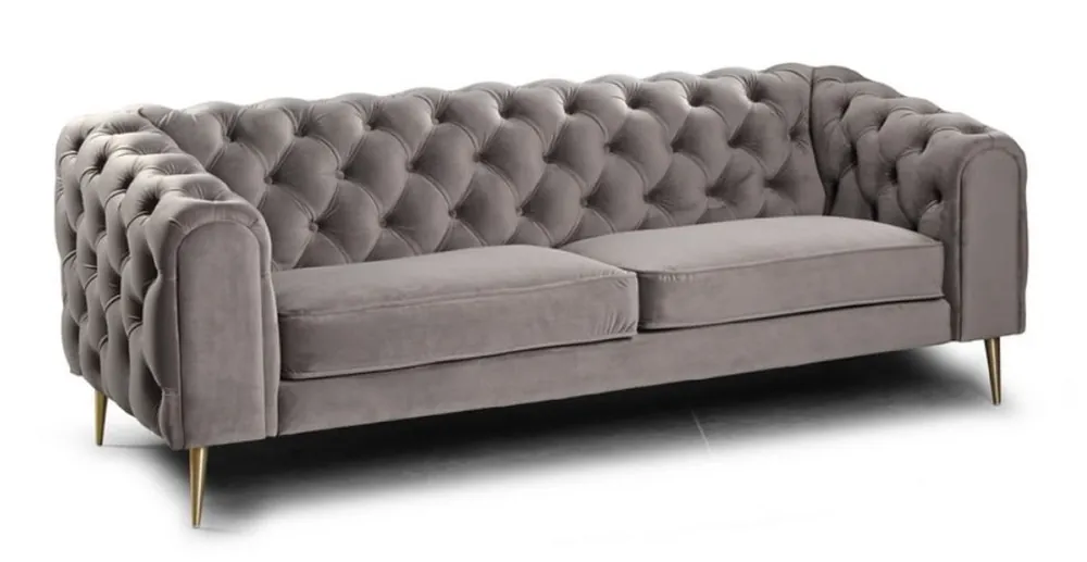 Casa Padrino divano 2 posti Chesterfield di lusso grigio / ottone 155 x 95 x A. 80 cm - Divano Soggiorno Moderno - Mobili da Soggiorno Chesterfield Sonderangebot