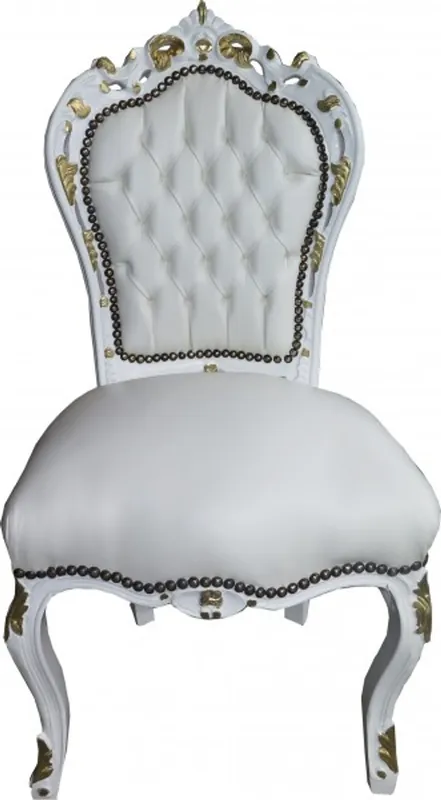 Neue Kollektion Silla Casa Padrino barroco Cena blanco / blanco / oro - Muebles antiguos