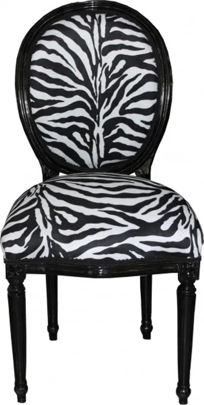 Online Kaufen Casa Padrino barroco Cena Silla medallón patrón de cebra / Negro - muebles barrocos - Edición Limitada