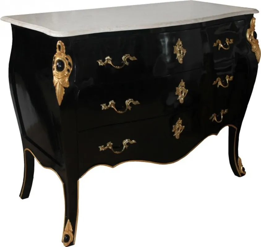 Must-Have Casa Padrino cómoda barroco de lujo negro / oro / blanco 110 cm - Muebles barrocos