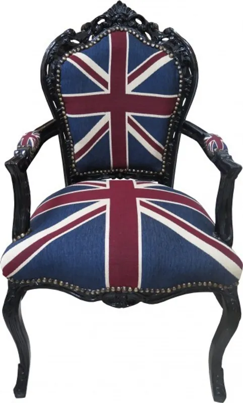 Expressversand Presidente Cena Casa Padrino barroco con apoyabrazos Union Jack / Negro - Muebles antiguos