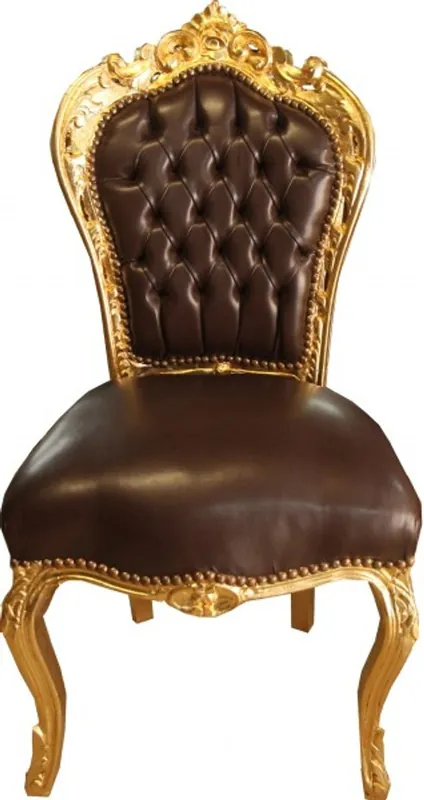 Neue Ware Casa Padrino barroco Cena silla marrón óptica de cuero / oro - Muebles