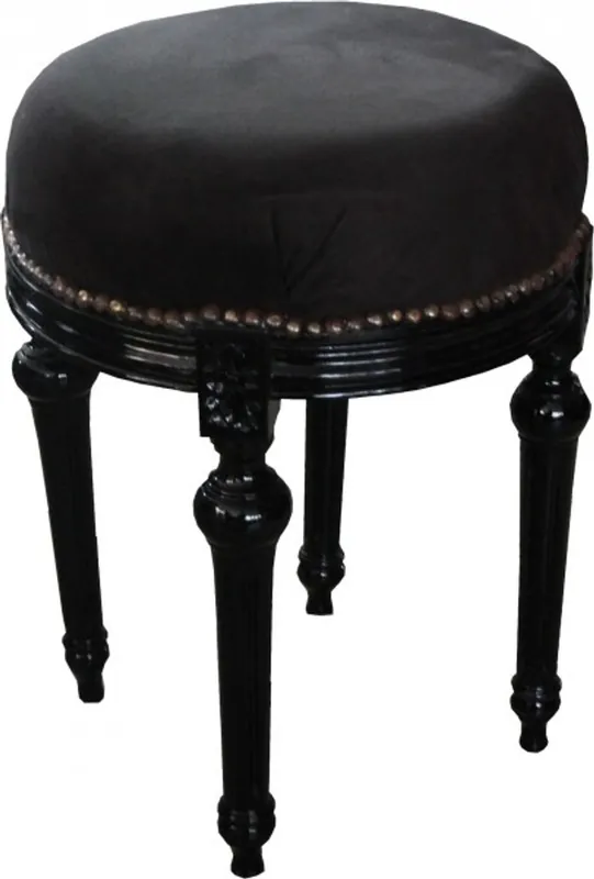 Casa Padrino barroco de heces - taburete redondo Negro / Negro - taburetes muebles barrocos Neu Im Sortiment