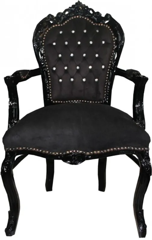Casa Padrino barroco Cena Presidente Negro / Negro con apoyabrazos y Bling Bling Bling Piedras - Edición Limitada Nur Für Kurze Zeit