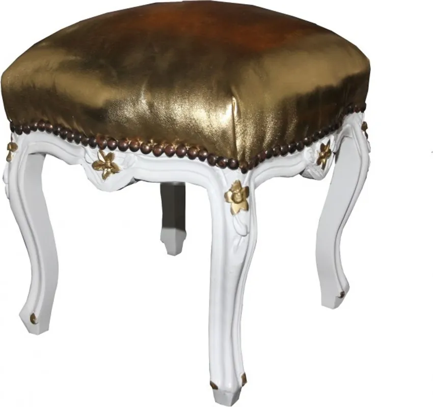 Casa Padrino barroco óptica de cuero del oro del otomano / blanco - muebles de estilo antiguo - taburetes - edición limitada Expressversand
