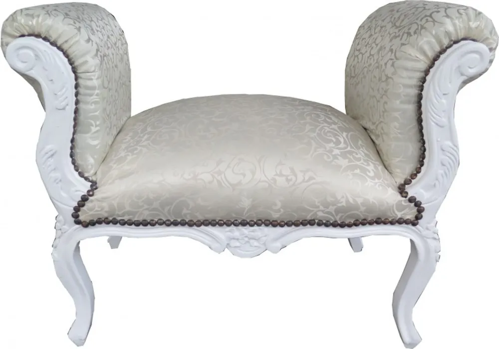 Casa Padrino barroco Taburete patrón de crema / blanco - Banco Beliebt