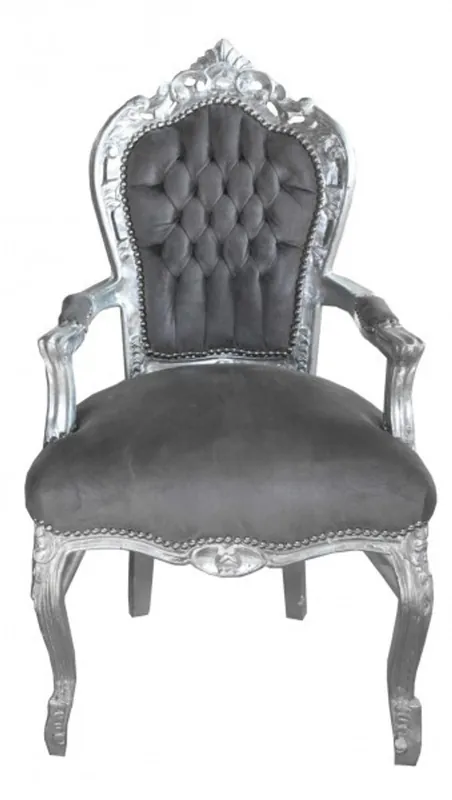 Presidente Cena Casa Padrino barroco con apoyabrazos Gris / Plata - muebles de estilo antiguo Wochenendangebot