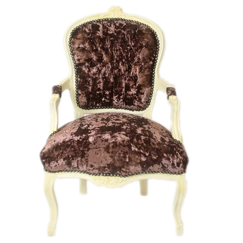 Neuheit Casa Padrino barroco silla del salón de terciopelo marrón de tela / crema - Diseño de Mobiliario antiguo