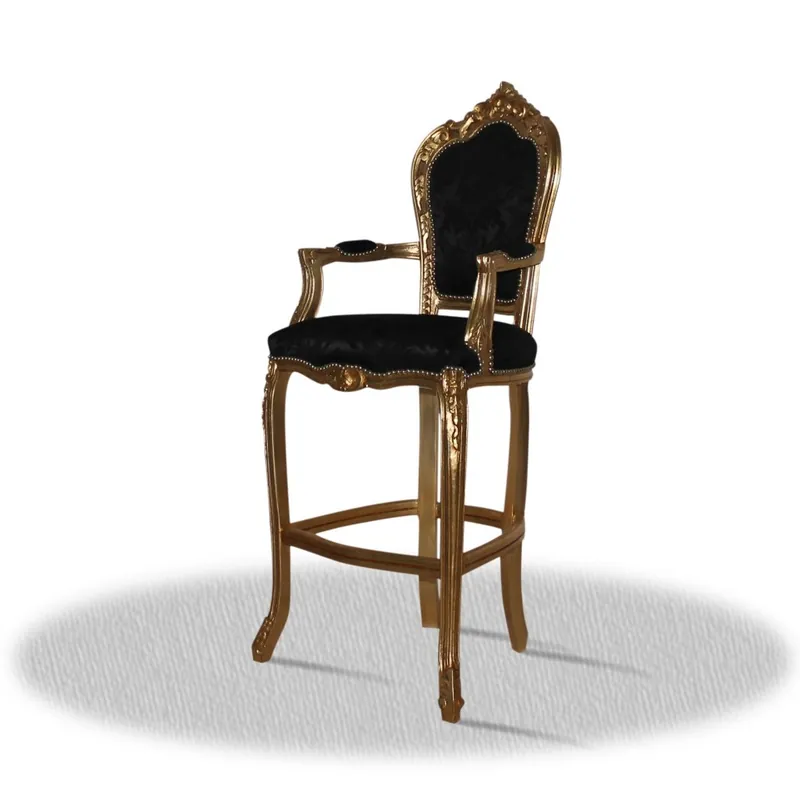 Casa Padrino barroco alta silla de la barra de heces negro del oro de 55 x 50 x H. 140 cm - Edición limitada Schneller Versand