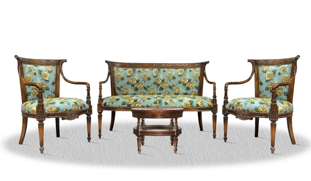 Casa Padrino Salon Conjunto antigüedad azul marrón con estampado de flores - Luxury Collection Online Kaufen