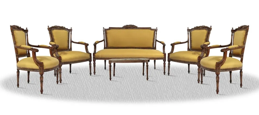 Casa Padrino barroco Salón de ajuste en banco 4 sillas y mesa - Barroco Salon Muebles Direktkauf
