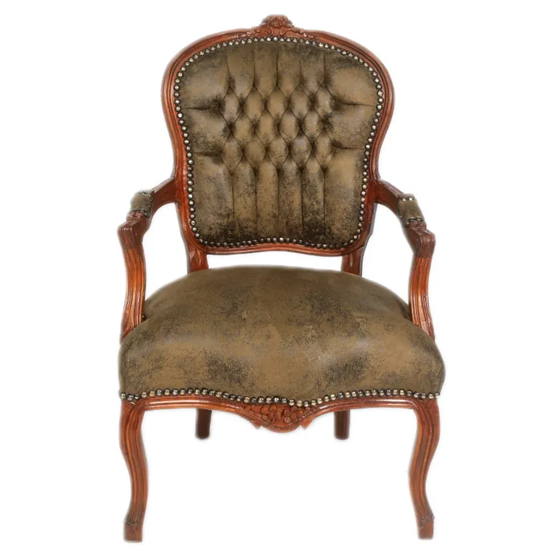 Preisknaller Casa Padrino silla del salón barroco en aspecto de cuero marrón / marrón - Muebles de estilo antiguo