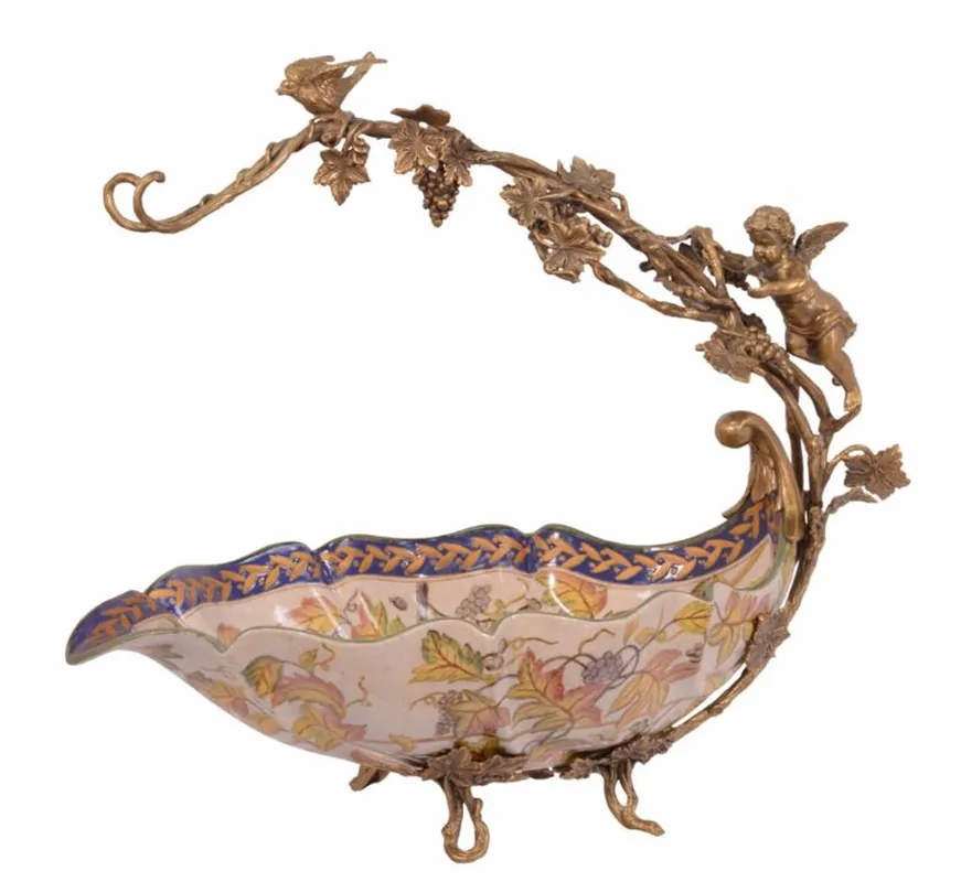 Casa Padrino luxury baroque porcelain fruit shell with brass handle - Hotel Collection Zertifiziert