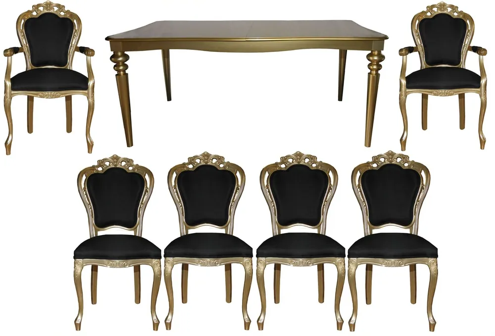 Expressversand Casa Padrino barroco comedor de lujo situado Negro / oro - Barroco comedor mesa + 6 sillas - calidades de lujo - Edición Limitada